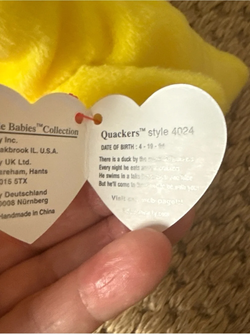 Ty Beanie Baby Quackers w tags